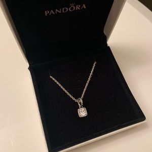 Pandora square sparkle halo pendant +classic chain